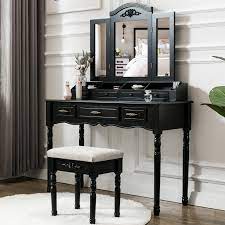 More details a truly spectacular addition to your dcor—the handcrafted anders coffee table. Vanity Makeup Dressing Table Set Folding Mirror Desk Dresser W Stool Wood Black Vanity Patterer Vanities Makeup Tables