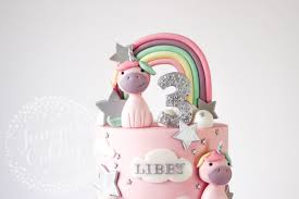 Our unicorn birthday cake is the most magical choice from our collection! Whimsical Silver And Pastel Rainbow Unicorn Birthday Cake