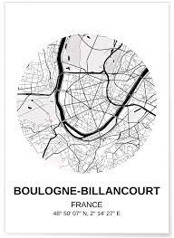 Carte Boulogne-Billancourt, Affiche Ville à afficher dans le salon |  L'Afficherie