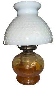 Vintage Amber Oil Lamp With Milk Glass