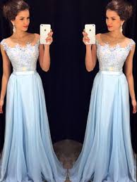 Custom Made A Line Round Neck Light Blue Lace Prom Dress Long Lace Fo Jbydress