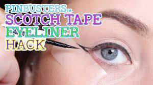 winged eyeliner hack using scotch tape