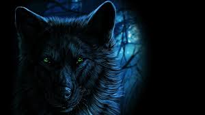 black wolf with green eyes backiee