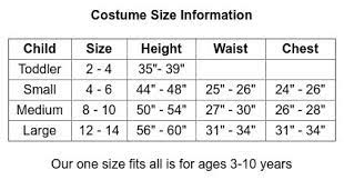 costume and shoe size information