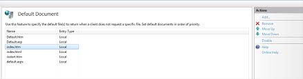 iis set default page for a in iis