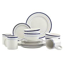 16 Piece Blue Rim Ceramic Dinnerware Set
