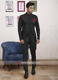 Marvelous Black Imported Fabric Jodhpuri Suit