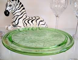 Green Glass Cake Plate Server Jeanette