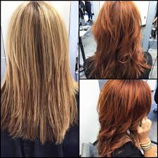 Before and after blonde to red hair. Raymond S Salon Blonde Red Before And After Color Facebook