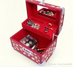 heart mirror case jewelry box red for