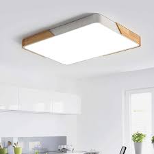 huoku lumin 34 7 in 1 light wood and white finish smart led flush mount with remote control and oak rectangle shaded