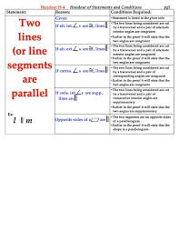 Handout H4 Proofs Statements Reasons Conditions Chart