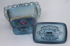 Blue Carnival Glass Candy Dish Vintage