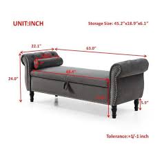 63 in gray velvet rectangular sofa stool ons tufted nailhead trimmed ottoman solid wood legs with 1 pillow