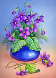 watercolor painting flowers in blue
