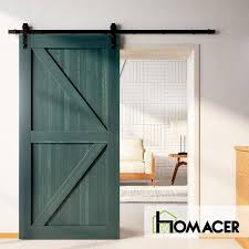 Homacer 54 In X 84 In Royal Pine K Frame Pine Wood Single Barn Door In Green 5484 K Rp
