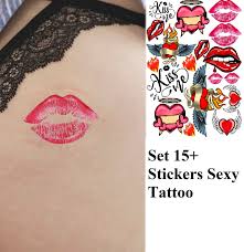 set 15 y temporary tattoo lips kiss