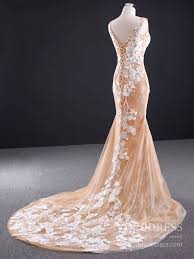 Get the best deals on mermaid & trumpet lace wedding dresses. Champagne Lace Mermaid Wedding Dresses Corset Back Bridal Dress Vw1534 Viniodress