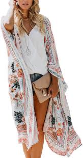 Maybuy Women S Summer Long Flowy Kimono Cardigans Boho Chiffon Floral Beach Cover Up Tops At Amazon Women S Clothing Store