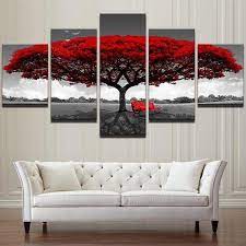 Autumn Red Tree 5 Piece Canvas Art