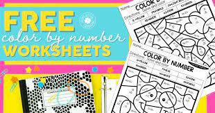 free color by number math sheets for