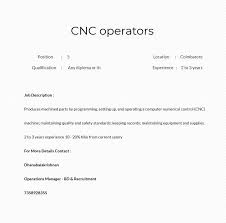 Hiring Cnc Operators Job Description Produces Machined