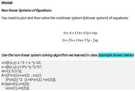 Matlab Non Linear Systems Of Eguations