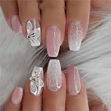 french pink flowers false nail short