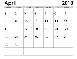 Monthly Calendar April 2018 Barca Fontanacountryinn Com