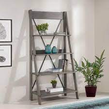 Gray Wood 4 Shelf Ladder Bookcase