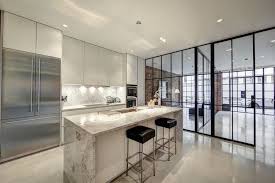 Kitchen With Glass Partition Wall