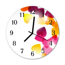 Glass Kitchen Clock Colorful Hearts Art