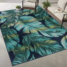 navy tropical palm outdoor area rug