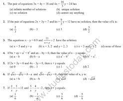 Linear Equations In Two Variables Mcqs