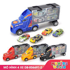 Bộ mô hình xe tải chứa 4 xe đua hợp kim 6691 cho bé lứa tuổi 3+ xe hợp kim  và nhựa ABS an toàn chắc chắn - Xe mô hình Hãng