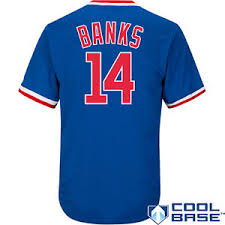 Details About Ernie Banks Cubs Majestic Mens Blue Cool Base Cooperstown Player Jersey