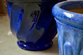 Pair Of Blue Ceramic Pot Caches Planter