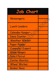 English Worksheets Classroom Job Chart