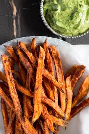crispy sweet potato fries with avocado