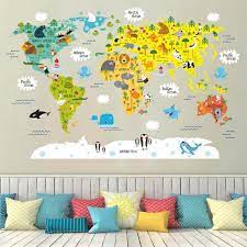 Kids World Map Wall Decal Colorful