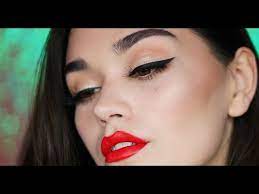 clic red lip and black liner makeup