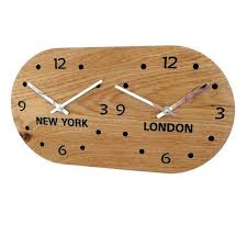 Retro Oak Wooden Time Zone Wall Clock
