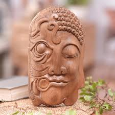 Hand Carved Wood Mask Wall Decor Buddha