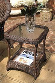 Resin Wicker End Table W Inset Glass
