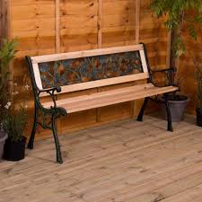 3 Seater Garden Bench Wooden Seat