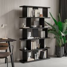 1700mm 5 Tier Black Wooden Bookshelf