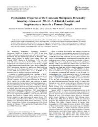 Pdf Psychometric Properties Of The Minnesota Multiphasic