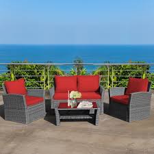 costway 4pcs patio rattan furniture set