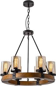 6 Light Farmhouse Pendant Lighting Wood Chandeliers Candle Pendant Light Glass Lodge And Tavern Wood Kitchen Island 360w Max Bulb Not Included Amazon Com
