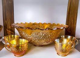 antique fenton orange tree punch bowl